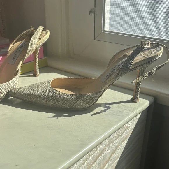 Jimmy Choo Textured Beige Heels 38.5 - Picture 2 of 3